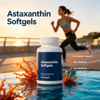 Gélules d'astaxanthine naturelle, complément alimentaire pour adultes dérivé de microalgues Haematococcus Pluvialis, >30% de substances actives