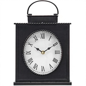 Vintage Mantel <b>Clock</b> Large Rustic Distressed Metal Table <b>Clock</b> with Handle Silent Non Ticking Quartz Movement Antique Brown Fire - Product Image 1