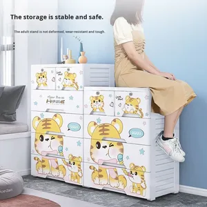 Armoire de <span class=keywords><strong>rangement</strong></span> <span class=keywords><strong>pour</strong></span> enfants avec imprimés mignons, organisateur de tiroirs en plastique à plusieurs niveaux, boîte de <span class=keywords><strong>rangement</strong></span> durable à motifs de dessins animés <span class=keywords><strong>pour</strong></span> chambre, crèche, maison - Product Image 3