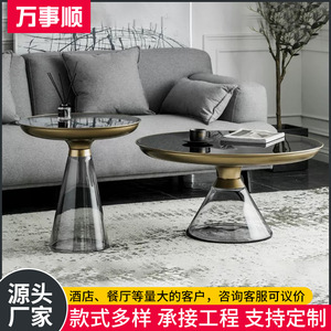 Modern Round <b>Glass</b> Coffee <b>Table</b> Tempered <b>Glass</b> Top Gold Base Small Living Room <b>Side</b> <b>Table</b> - Product Image 5