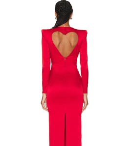 Abito <span class=keywords><strong>rosso</strong></span> a maniche lunghe da donna <span class=keywords><strong>con</strong></span> spalline sul retro Love Cut <span class=keywords><strong>con</strong></span> fessura <span class=keywords><strong>con</strong></span> Design a cerniera - Product Image 5