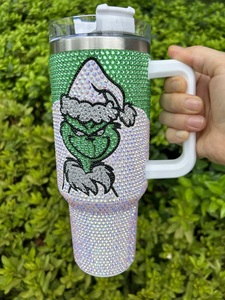 28 Colores, Regalos de Navidad, Vasos Grinches de Acero Inoxidable de 40 oz, Rojos, con Pedrería Brillante, <span class=keywords><strong>Tazas</strong></span> Grinches con Asa - Product Image 5
