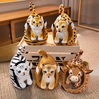 Set Mainan Boneka Hewan Liar Realistis Grosir dengan Kandang Jinjing Harimau Macan Tutul Jerapah Boneka Isi OEM