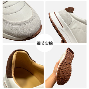 รองเท้าผ้าใบผู้ชาย QHCCID หนังกลับสีขาว ส้นเตี้ย พื้นยางกันกระแทก ใส่ได้ทุกวัน สไตล์รองเท้าเดิน - Product Image 5