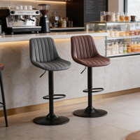 Tabouret de bar haut de gamme avec siège et dossier pivotants, structure métallique, design moderne, base ronde noire/argentée