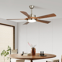 Ventilateur de plafond LED intelligent moderne en bois de 55 pouces avec lumière pour chambre et hôtel, 110 V, 5 pales rotatives, luminaire avec télécommande