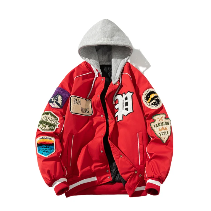 Veste bouffante rouge + capuche