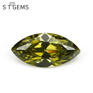 Pierres précieuses mari brillantes, pierre de zircone, cubique découpée, couleur vert d'olive,, 3A