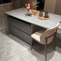 Table de salle à manger îlot en pierre frittée à plateau plat, îlot de cuisine intégré pour plans ouverts, usage domestique, petits appartements, sur mesure avec rangement