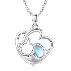 Fox Vòng Cổ 925 Sterling Silver Moonstone Fox Mặt Dây Chuyền Vòng Cổ Trái Tim Fox Đồ Trang Sức Quà Tặng Cho Phụ Nữ