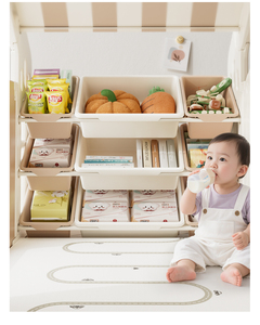 Casetta da Gioco in Plastica da Interno con Tenda e Scaffale Portagiochi per Blocchi da Costruzione per Neonati e Bambini - Product Image 4