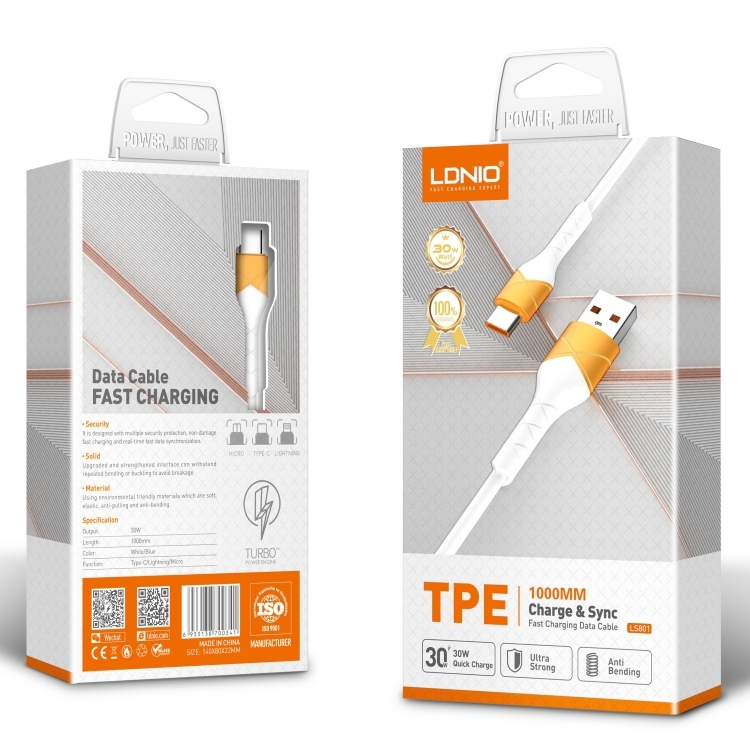 CABLE LDNIO LS371 1M 12W 2.1A USB-TC