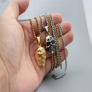 Collar con Colgante de Calavera de Acero Inoxidable, Moderno, Plateado y Negro, Unisex, para Regalo - Product Image 4