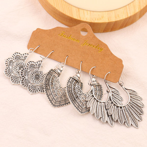 Boucles d'oreilles pendantes tendance en alliage plaqué or antique avec turquoise sertie clos, style bohème, pour femme - Product Image 2