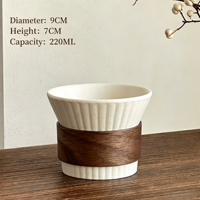 Tasse à café en grès avec manchon en bois, tasse à latte en céramique texturée côtelée, logo personnalisé, tasse en porcelaine anti-brûlure