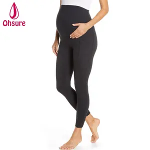 Nyaman Kehamilan Aktif Tights Super Lembut Wanita Kebugaran Yoga Celana dengan Saku Maternity Legging