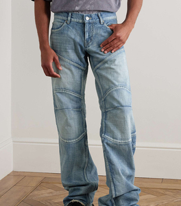 Plus Size <strong>Men's</strong> Straight Leg Jeans Custom Logo Vintage Washed Paneled Breathable Frayed Hem Pre-shrunk Mid Waist Lightweight - Product Image 3