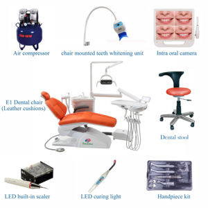 Set completo poltrona odontoiatrica economica con sgabello dentista <span class=keywords><strong>Scaler</strong></span> Curing manipolo leggero compressore d'aria fotocamera custodia in legno Ce E3 - Product Image 6