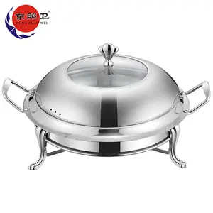 Hotel Buffet Silver Chaffing Dish Food Warmer Heater Round Stainless Steel 201 Silver Chafing Dish