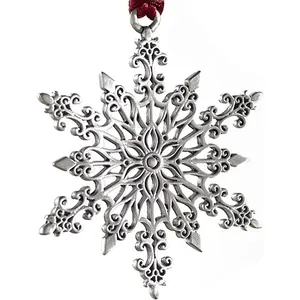 Kingtop Custom Zinklegering Sneeuwvlok Opknoping Ornament Shiny Silver Kerst Sneeuwvlokken Ornament