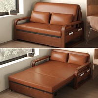 Chinesischer Stil Konvertierbares Sofa-Bett mit Kiefernholzrahmen, Faltbar, Ausziehbar, Push-Pull-System, Hochdichter Schaumstoff für Kleine Wohnungen
