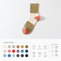Chaussettes mi-mollet pour hommes, personnalisables avec logo OEM, en fibre de bambou respirante et très élastique, color block, pour le printemps et le quotidien