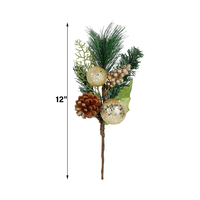 Vente flash - Bouquet de fleurs de Noël scintillant en or, rouge baie, vert et pomme de pin, décoration de couronne