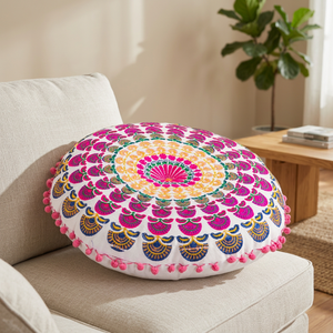 Coussin rond de méditation de yoga avec design de mandala brodé pour la maison hôtel hôpital but décoratif - Product Image 3