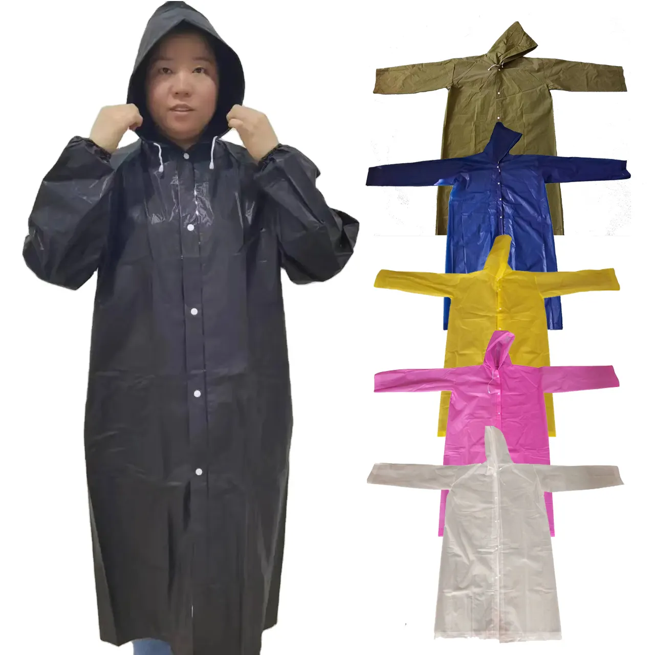 PEVA Reusable Raincoat Adult Thickened Waterproof Rain Coat Women Transparent Waterproof Rainwear Hiking Poncho