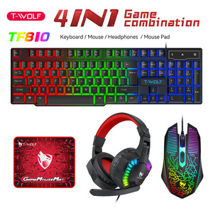 Ensemble de jeu TF810 4 en 1, <span class=keywords><strong>clavier</strong></span> rétroéclairé RGB, <span class=keywords><strong>souris</strong></span> 7 couleurs LED, 2400 DPI, <span class=keywords><strong>casque</strong></span> 40 mm, tapis de <span class=keywords><strong>souris</strong></span> 300x250 mm, filaire pour PC - Product Image 1
