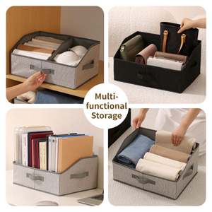 Non-woven Fabric Closet <b>Clothes</b> <b>Storage</b> Organizer Box Foldable Clothing Containers Bins with Reinforced Handles - Product Image 6