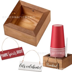 Wooden Paper Cup Holder With <b>Straw</b> Slot And Sign Board For Kitchen Desktop Use - Product Image 4