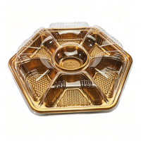 Plateau en plastique écologique doré hexagonal/octogonal avec couvercle en PET, 7-8 compartiments pour produits frais, personnalisable, prêt à la vente au détail