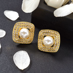 Fashion Wholesale Premium 18k <b>Gold</b> Plated Pearl Zircon Earrings <b>Jewelry</b> <b>Set</b> Women - Product Image 4