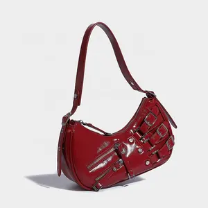 SHIKOL sliver burgundy bags Y2K style retro denim shoulder bag ladies handbag latest products 2024 fashion zip buckle women bags