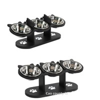 Support de gamelle surélevé vertical réglable en bois pour chat avec bols à nourriture et à eau, station d'alimentation et table à boire