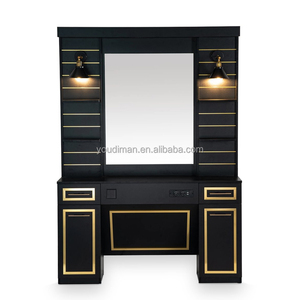 Illuminazione LED Nera e Oro per <span class=keywords><strong>Salone</strong></span> di <span class=keywords><strong>Bellezza</strong></span> e Parrucchiere con Cassetti e Ripiani per Specchi e Sedie da Barbiere - Product Image 1