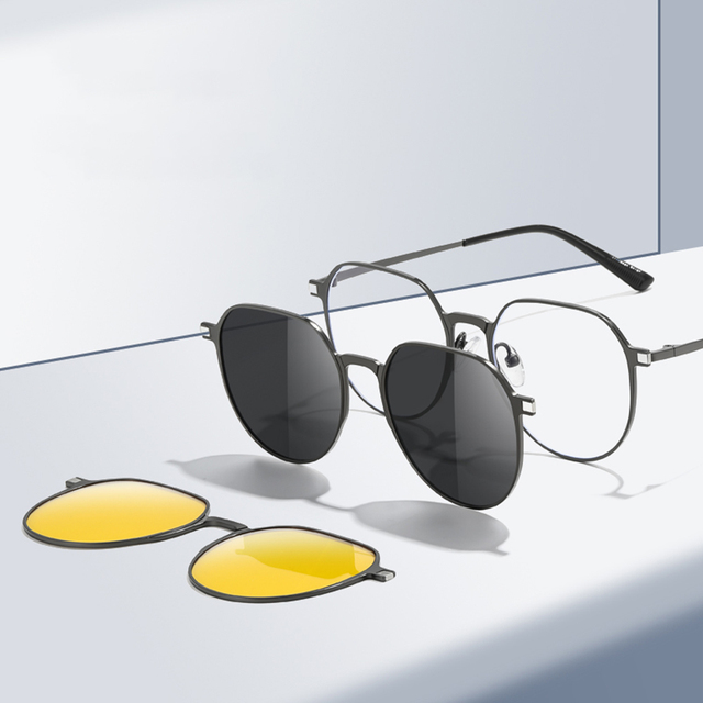 Eyewear Suppliers 3 in 1 Metal Optical Glasses Trend 2025 Convenient Anti Blue Light Magnetic Glasses Set Clip on Sunglasses