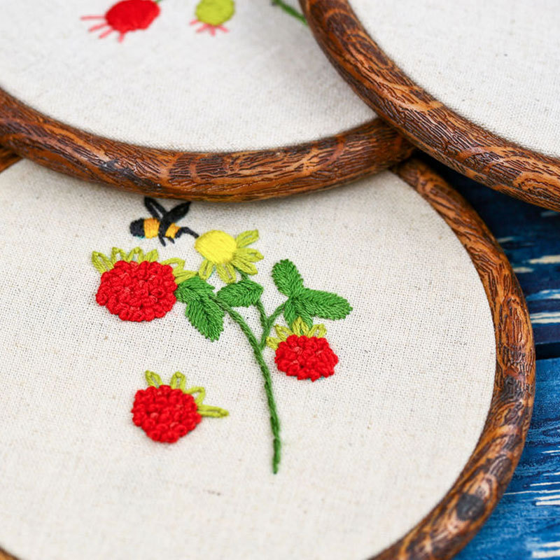 Kit De Broderie Débutant - 3 Motifs Abeilles & Fleurs, Cerceau, Fils, Aiguilles Inclus