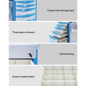 चिकित्सा ट्रॉली अस्पताल फर्नीचर एनेस्थीसिया ट्रॉली अस्पताल के उपयोग के लिए प्लास्टिक और धातु सामग्री केंद्रीय लॉकिंग प्रणाली - Product Image 5