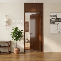 Ensemble de portes intérieures de placard de chambre en bois massif, style chinois, avec lignes en laiton gaufrées, finition Noyer foncé