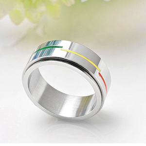 Unisex Stainless Steel 8mm <strong>Silver</strong> Tone Rainbow Flag <strong>Spinner</strong> <strong>Ring</strong> Gays and Lesbians LGBT Pride <strong>Ring</strong> - Product Image 3
