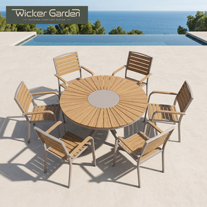 Set da Pranzo Rotondo da Esterno con Lazy Susan <span class=keywords><strong>in</strong></span> Alluminio e Legno Plastico, 6 Posti, Arredamento da Patio OEM - Product Image 2