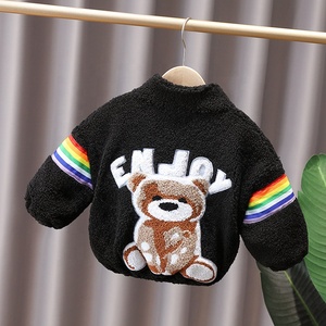 À la mode imperméable hiver chaud Bomber <span class=keywords><strong>veste</strong></span> pour nourrissons <span class=keywords><strong>garçon</strong></span> arc-en-ciel ours lettre <span class=keywords><strong>Teddy</strong></span> manteau Varsity Style coton remplissage - Product Image 5