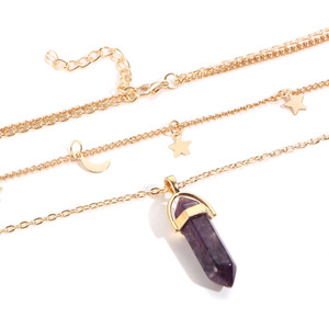 Collier en <span class=keywords><strong>diamant</strong></span> naturel et cristal pour femmes, motif de lien de lune étoile hexagonale <span class=keywords><strong>avec</strong></span> <span class=keywords><strong>pendentif</strong></span> en forme de balle point de guérison - Product Image 2