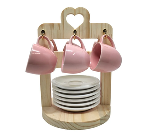 OEM 6 tazza di cuore <span class=keywords><strong>e</strong></span> portabicchieri in legno di porcellana rosa - Product Image 2