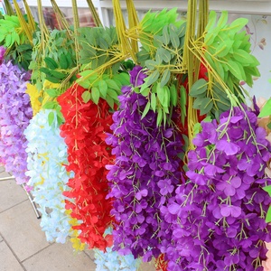 L050 Fleurs artificielles en vigne, glycine colorée, décoration de plafond pour mariage, hôtel, 110 cm de long, fleurs de glycine pour mariage - Product Image 4