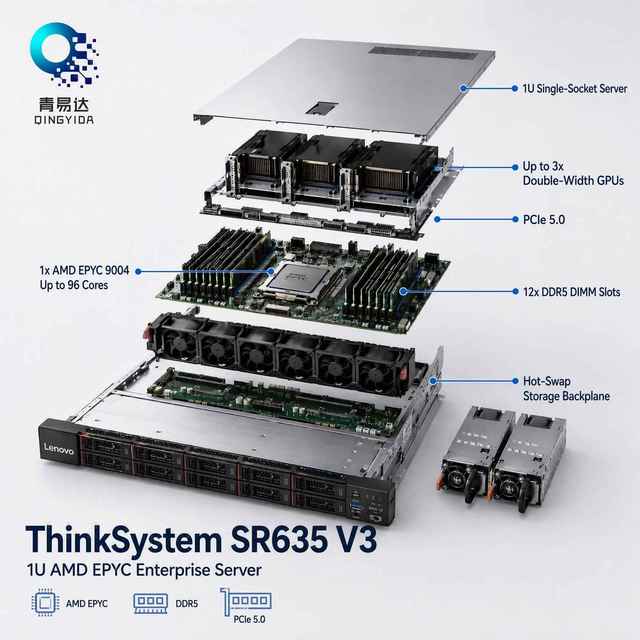 Original 1U Rack Server Len OvoSThinkSystem SR635 V3 4th Generation AMD EPYC 2.6GHz Cloud Storage in Stock