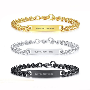 Venta al por mayor personalizado DIY logotipo grabado brazalete de <span class=keywords><strong>cadena</strong></span> PVD 18K chapado en oro de acero inoxidable placa curva pulsera de los hombres y las mujeres - Product Image 4
