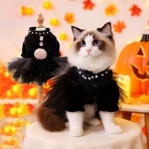 Perlengkapan Hewan Peliharaan <span class=keywords><strong>2026</strong></span> Musim Gugur Musim Dingin Pakaian Hewan Peliharaan Halloween Anjing Kecil Kucing Pakaian Hewan Peliharaan Baru Gaun Pengantin Sahara Rose Hitam Rok Kain Kasa - Product Image 1
